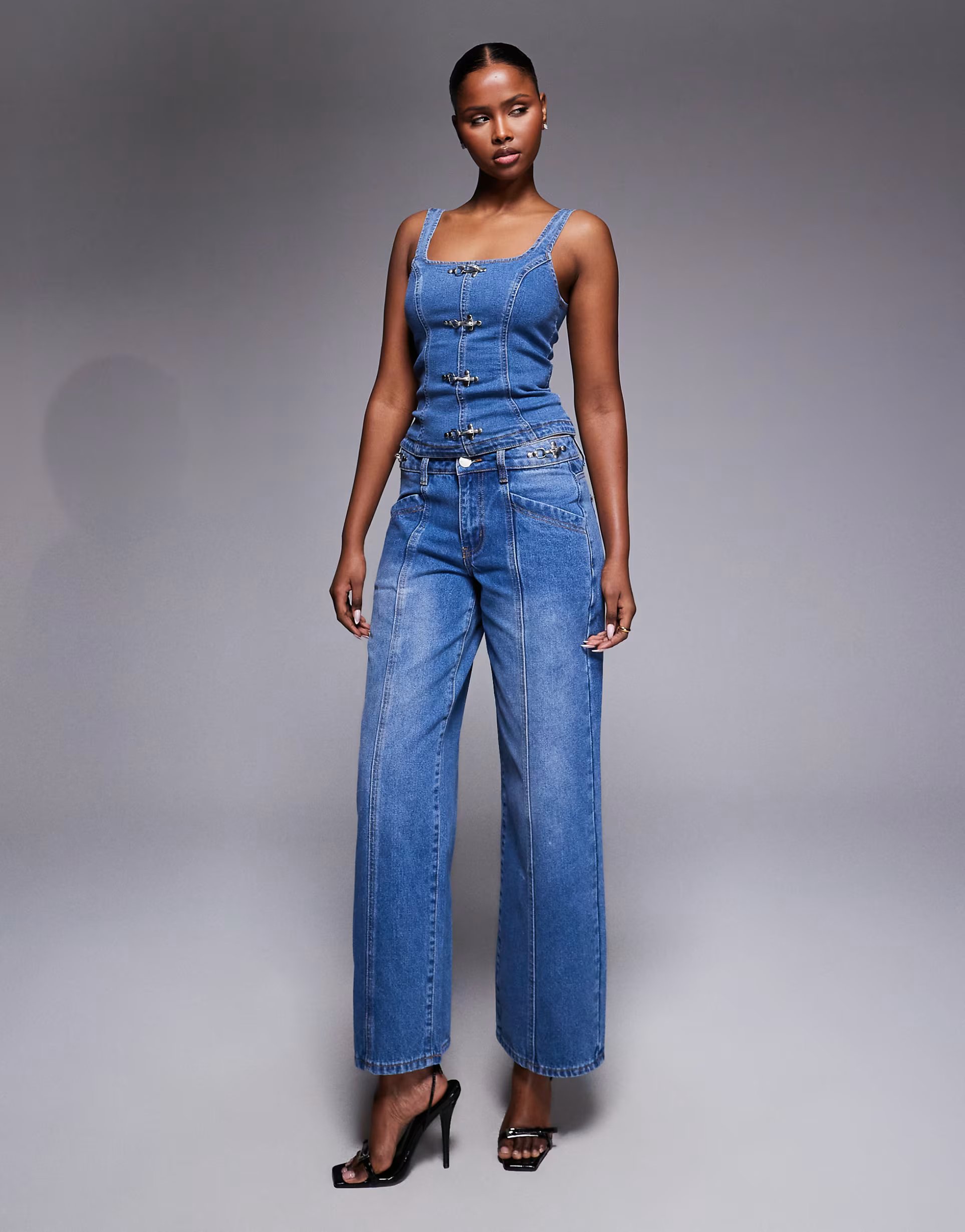 ASOS Liquor N Poker denim corset & jean co-ord with buckle detail in true blue - 1