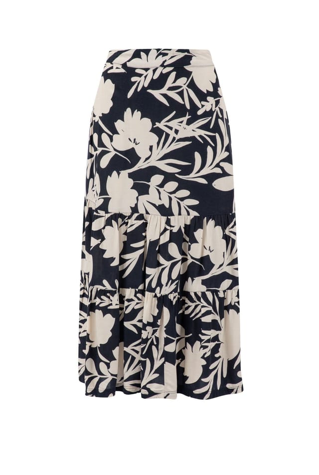 Weird Fish Weird Fish Women's Cassis Printed Tiered Skirt in Dark Blue - 2