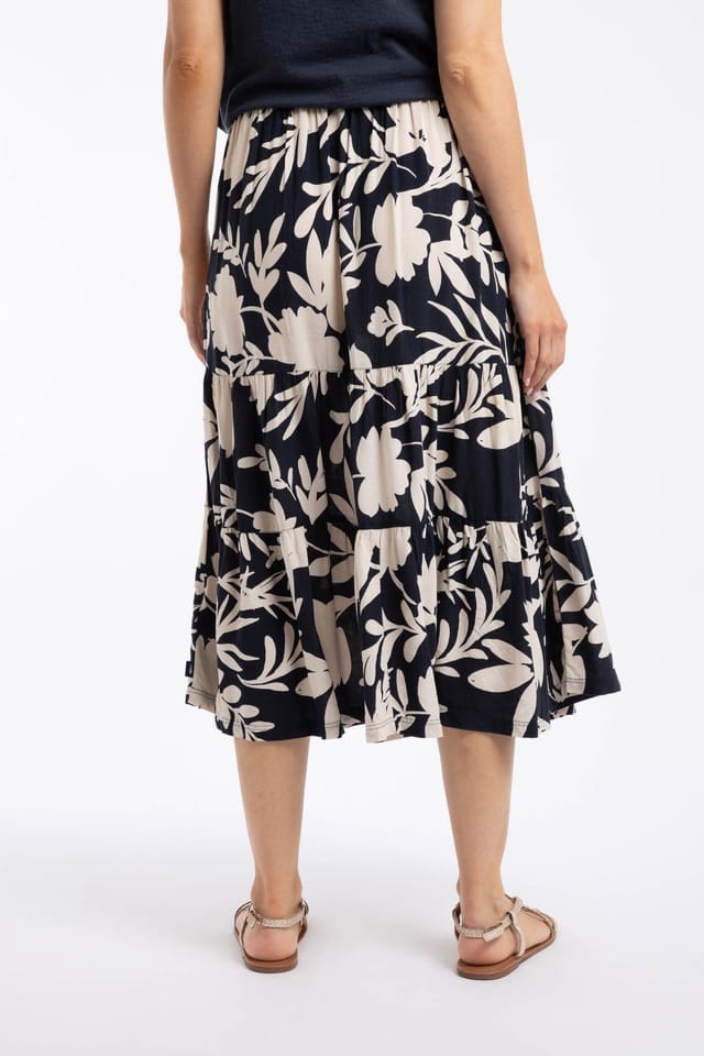Weird Fish Weird Fish Women's Cassis Printed Tiered Skirt in Dark Blue - 3
