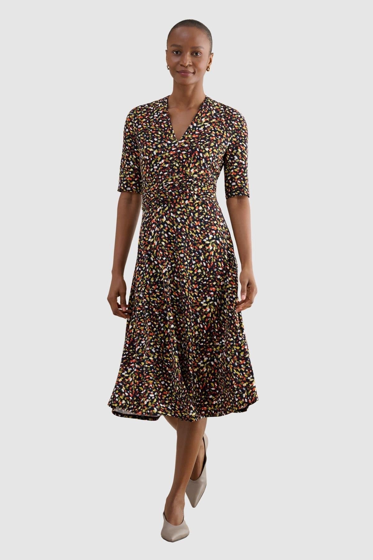 Hobbs London Hobbs London Women's Jaci Printed Jersey Midi Dress in Dark Navy