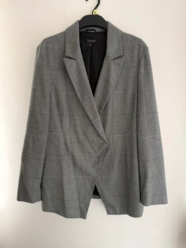 Topshop Grey & Black Plaid Oversized Blazer