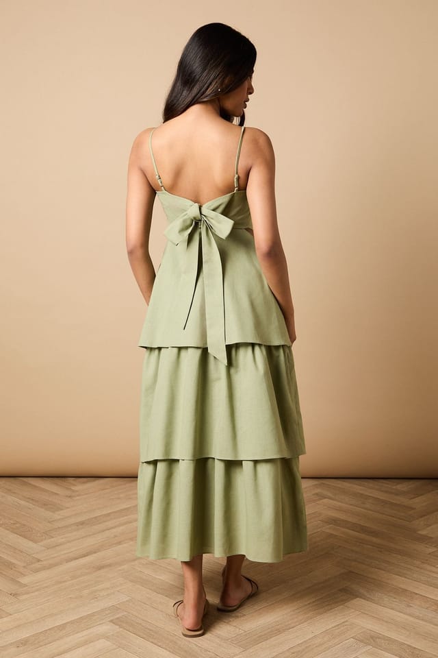 Oasis Oasis Women's Petite Tie Back Tiered Maxi Dress in Sage - 3