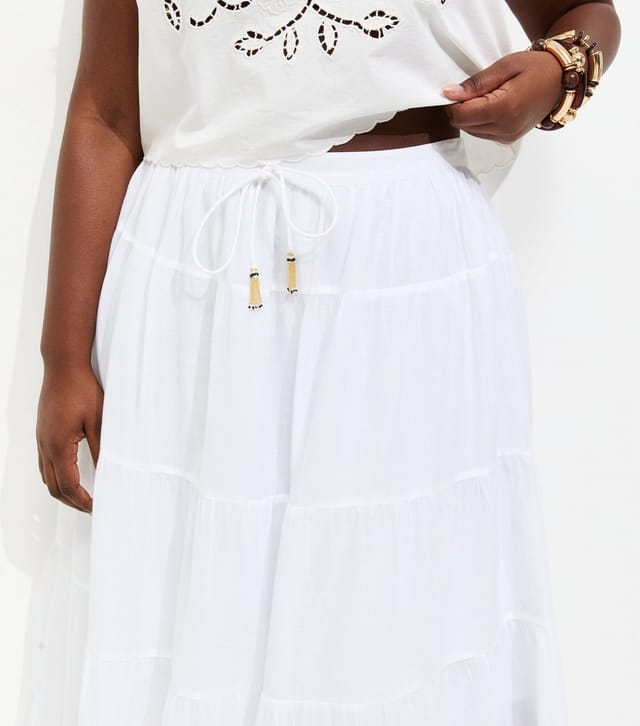 New Look Women's Plus Size White Tassel Tiered Midi Skirt Curves New Look - 2