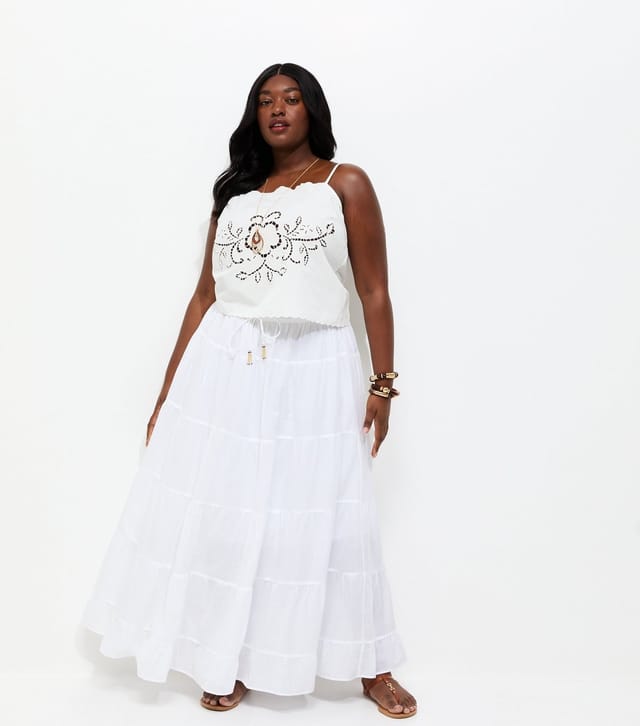 New Look Women's Plus Size White Tassel Tiered Midi Skirt Curves New Look - 3