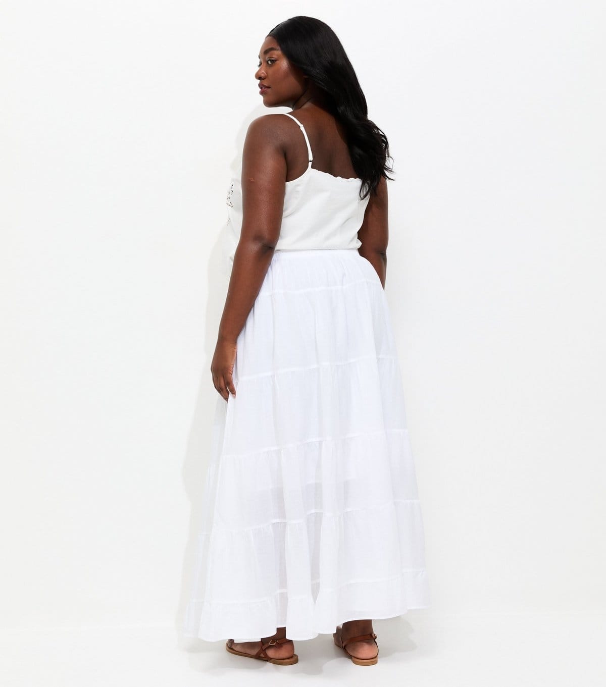 New Look Women's Plus Size White Tassel Tiered Midi Skirt Curves New Look - 4