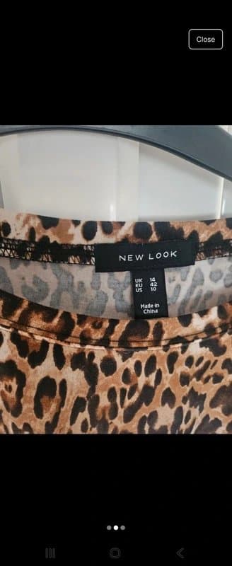 New Look Leopard stretch t shirt top with tulle detail sleeves 14
