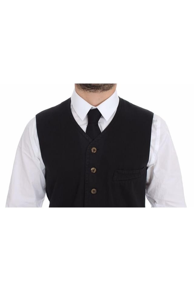 Dolce & Gabbana Dolce & Gabbana Men's Black Cotton Viscose Dress Vest Blazer - 2