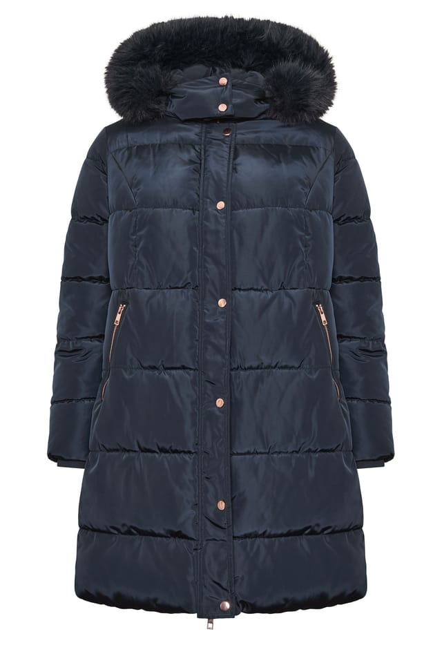 Yours Yours Women's Midi Puffer Coat in Dark Navy - 3