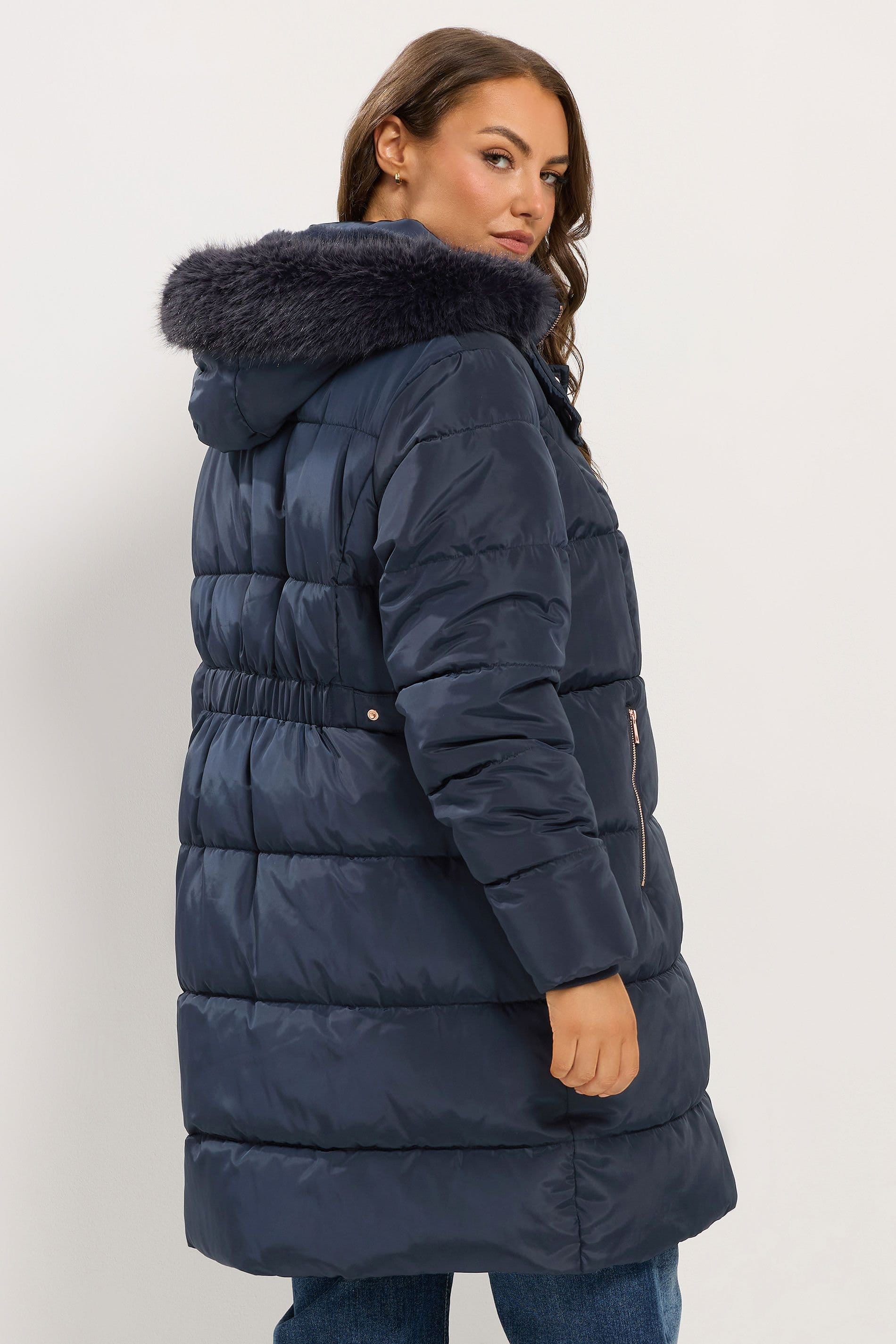 Yours Yours Women's Midi Puffer Coat in Dark Navy - 4