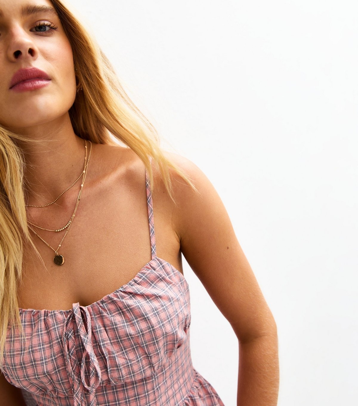 New Look Women's Pink Check Print Strappy Milkmaid Mini Dress New Look - 2