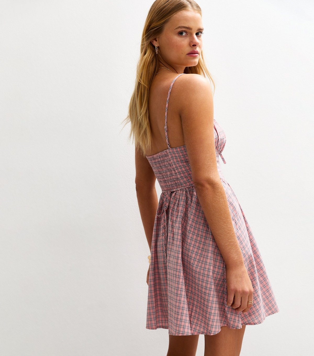 New Look Women's Pink Check Print Strappy Milkmaid Mini Dress New Look - 4