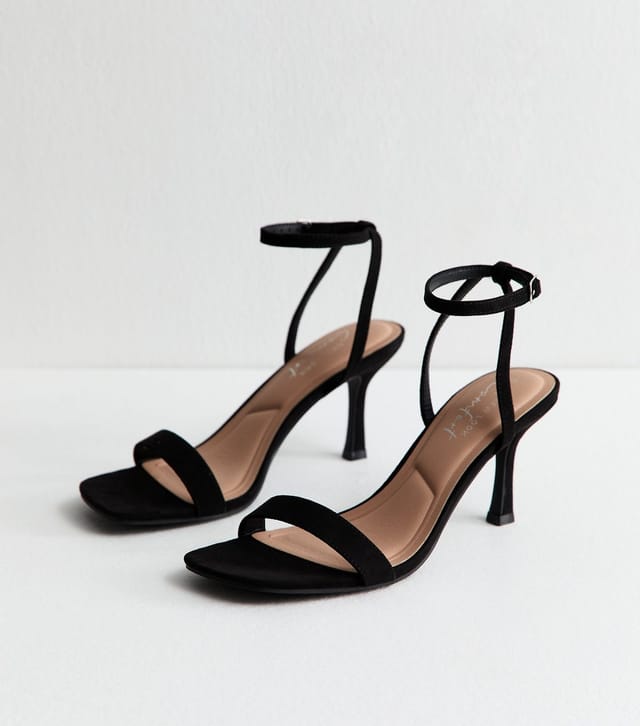 New Look Women's Black Faux Suede Square Top Stiletto Sandals Vegan New Look - 2