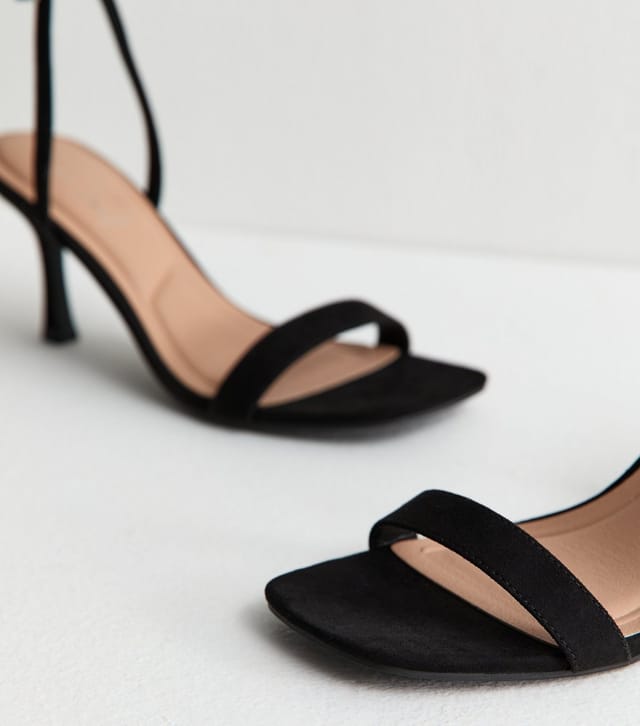New Look Women's Black Faux Suede Square Top Stiletto Sandals Vegan New Look - 3