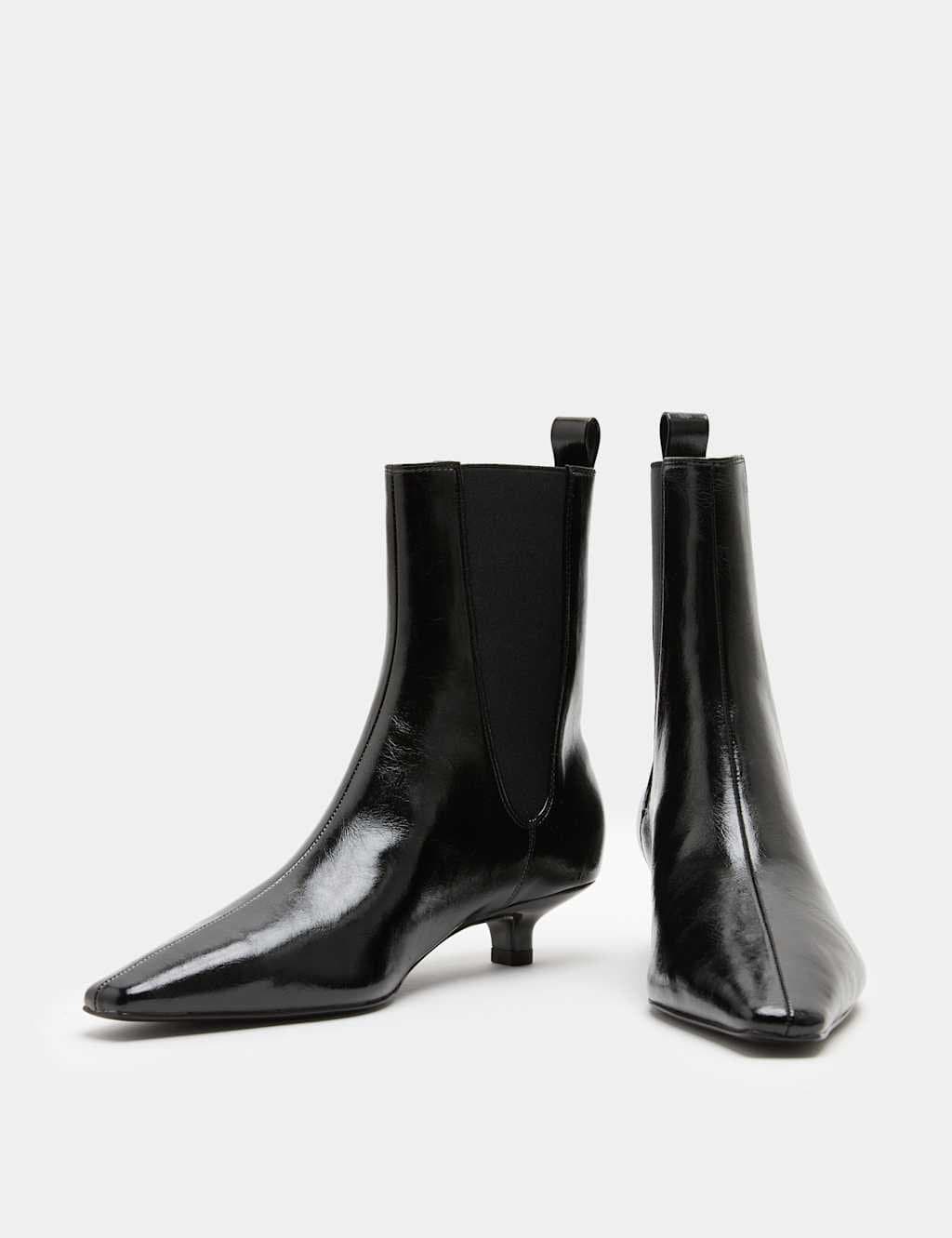 Marks & Spencer M&S Patent Chelsea Kitten Heel Pointed Ankle Boots Black