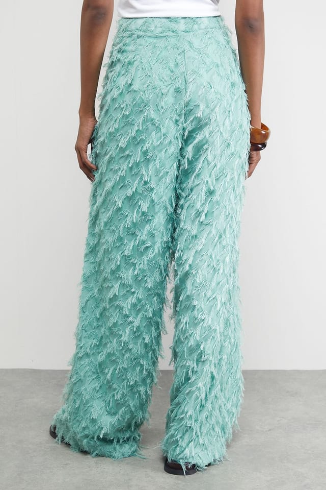 Warehouse Warehouse Women's Fluffy High Waisted Wide Leg Trouser in Pale Green - 3
