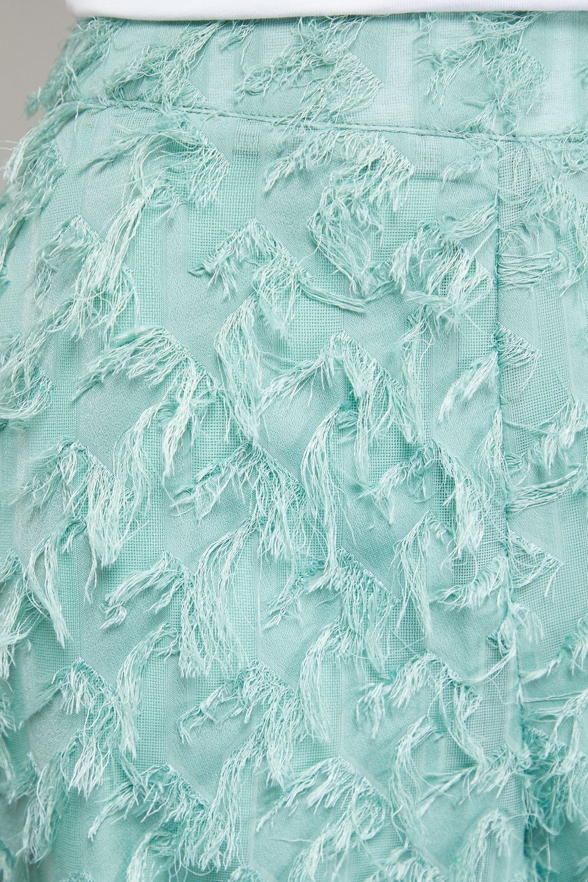 Warehouse Warehouse Women's Fluffy High Waisted Wide Leg Trouser in Pale Green - 4