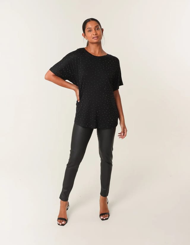 Blue Vanilla Stud Detail Round Neck T-shirt - 3