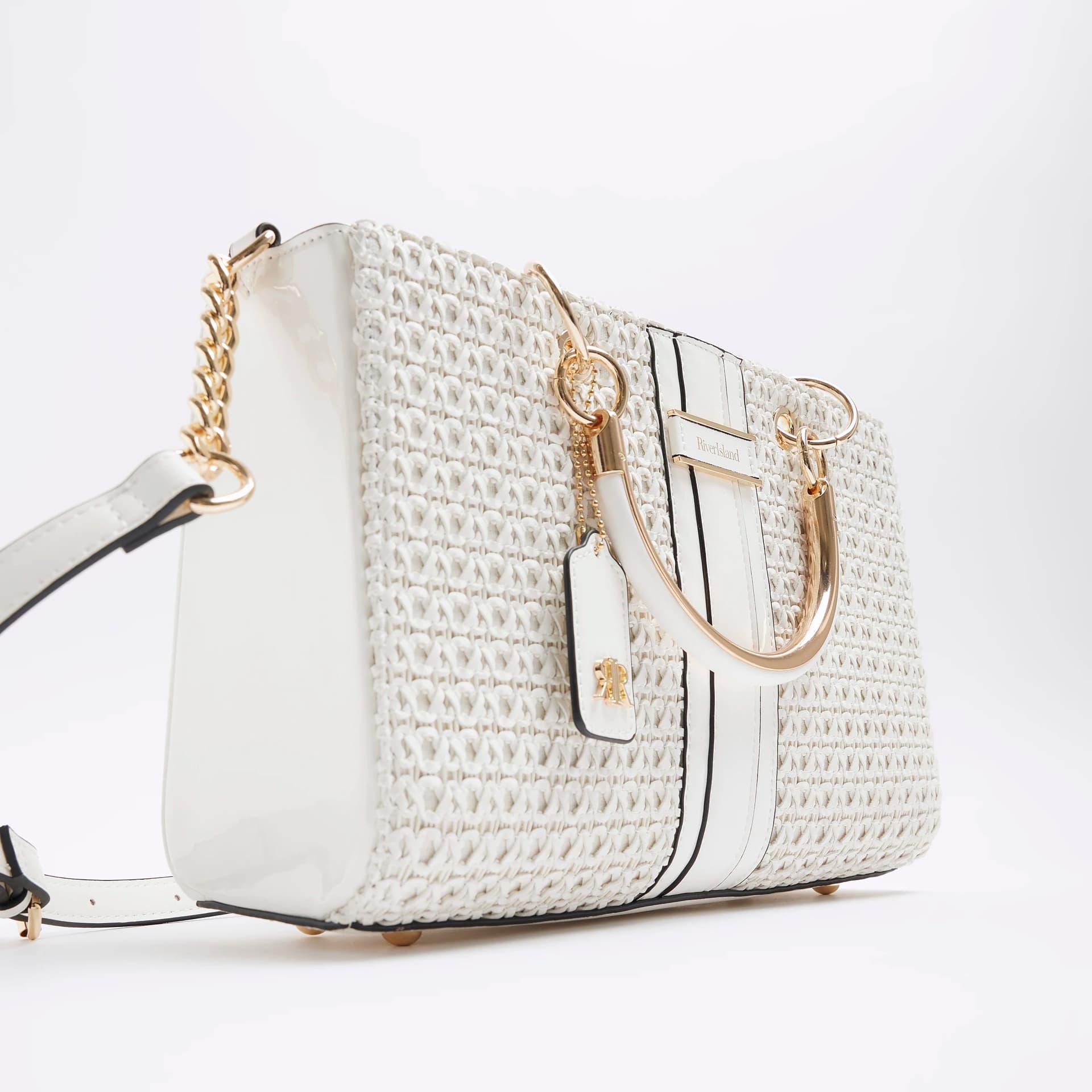 River Island River Island Womens White Embossed Weave Tote Bag