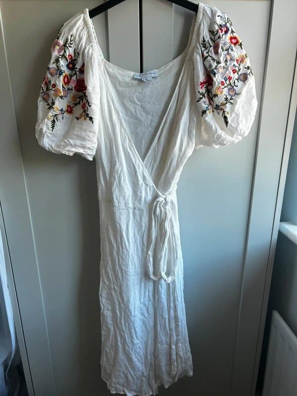 Never Fully Dressed Never fully dressed white puff sleeve embroidered wrap dress