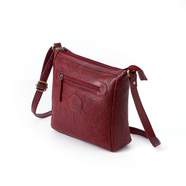 Woodland Leathers Woodland Leathers Women's Genuine Leather Crossbody Bag Vintage Style in Burgundy - 2