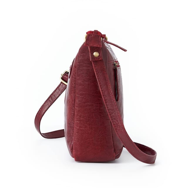 Woodland Leathers Woodland Leathers Women's Genuine Leather Crossbody Bag Vintage Style in Burgundy - 3