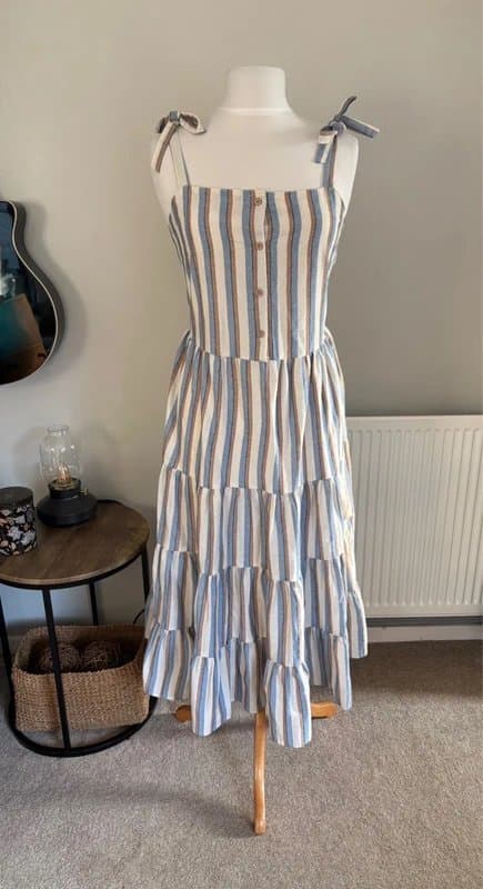 Oasis Beautiful Oasis blue & white striped summer dress - size 12