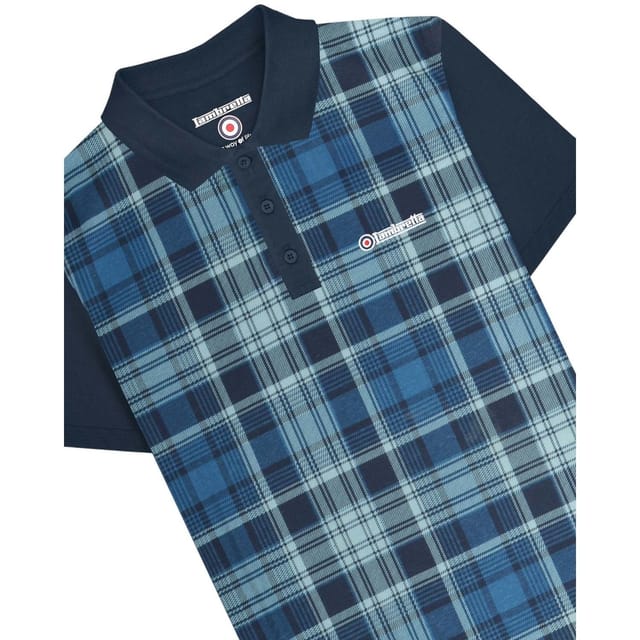 Lambretta Lambretta Men's Classic Checked Polo Shirt in Navy - 3