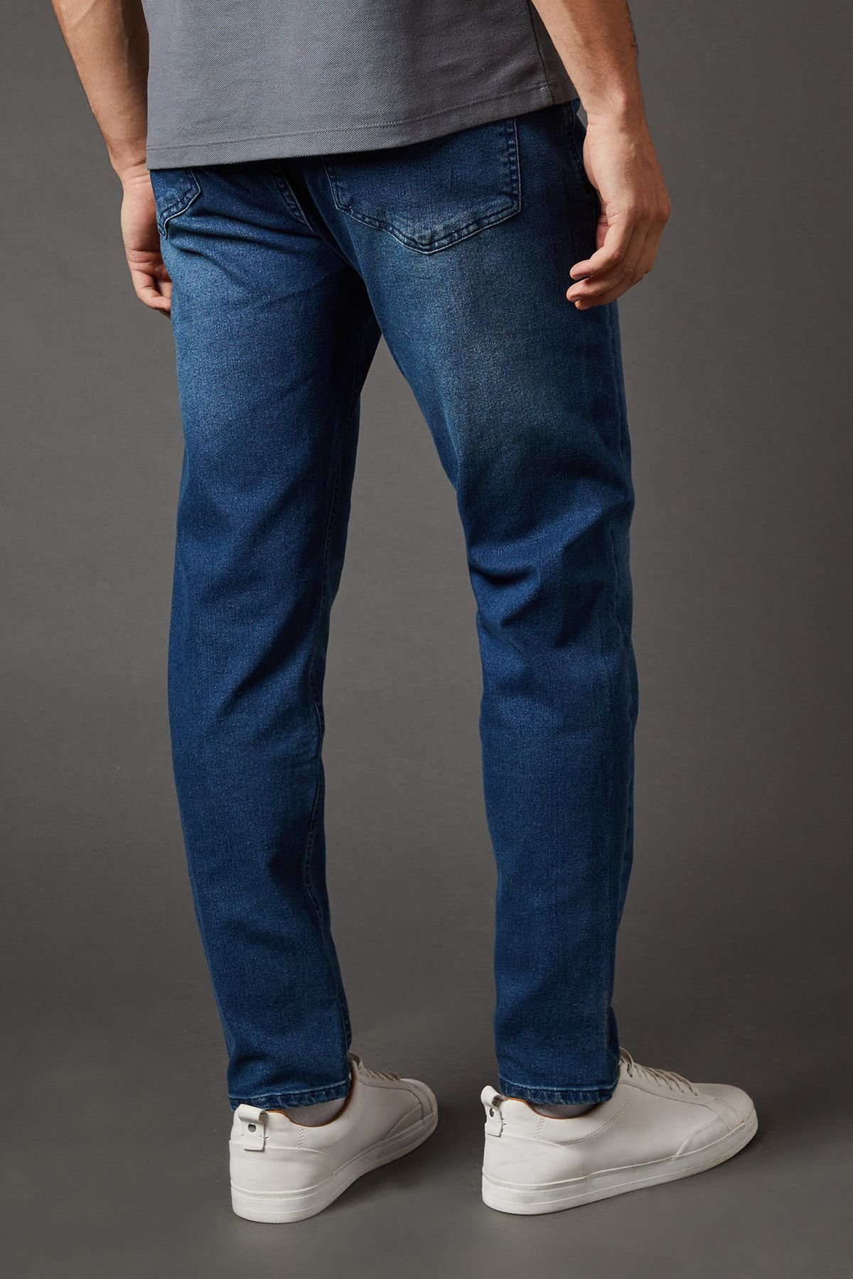 Burton Burton Men's Blue Wash Stretch Tapered Fit Jeans in Bright Blue - 3