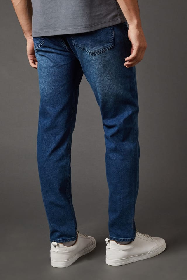 Burton Burton Men's Blue Wash Stretch Tapered Fit Jeans in Bright Blue - 3