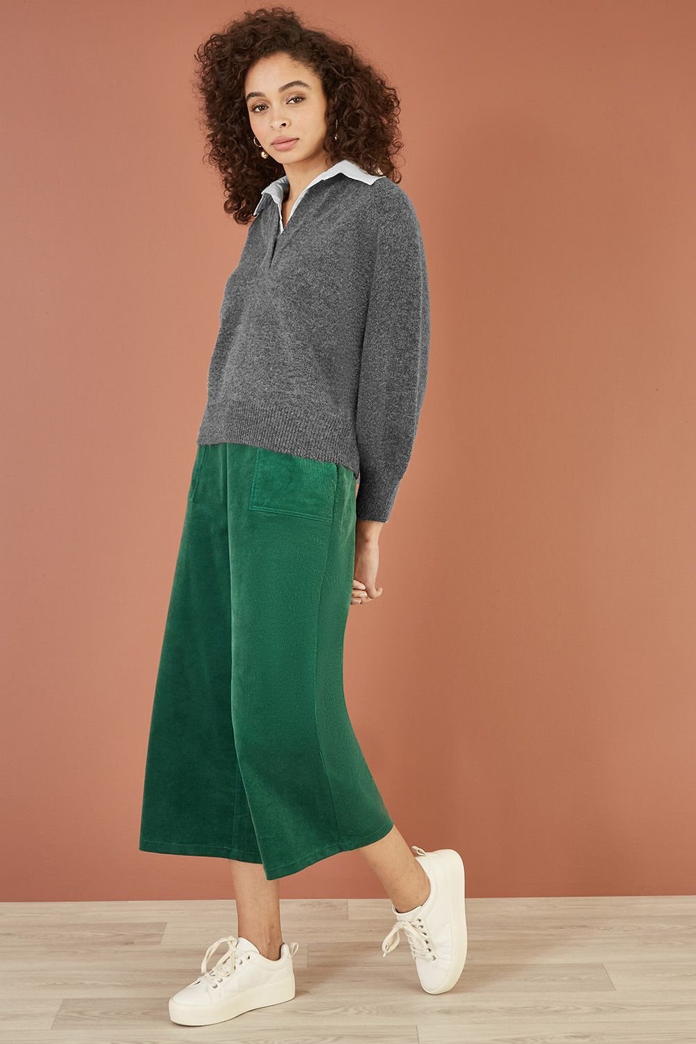 Yumi Yumi Women's Grey Knitted Jumper With Collar Detail - 2