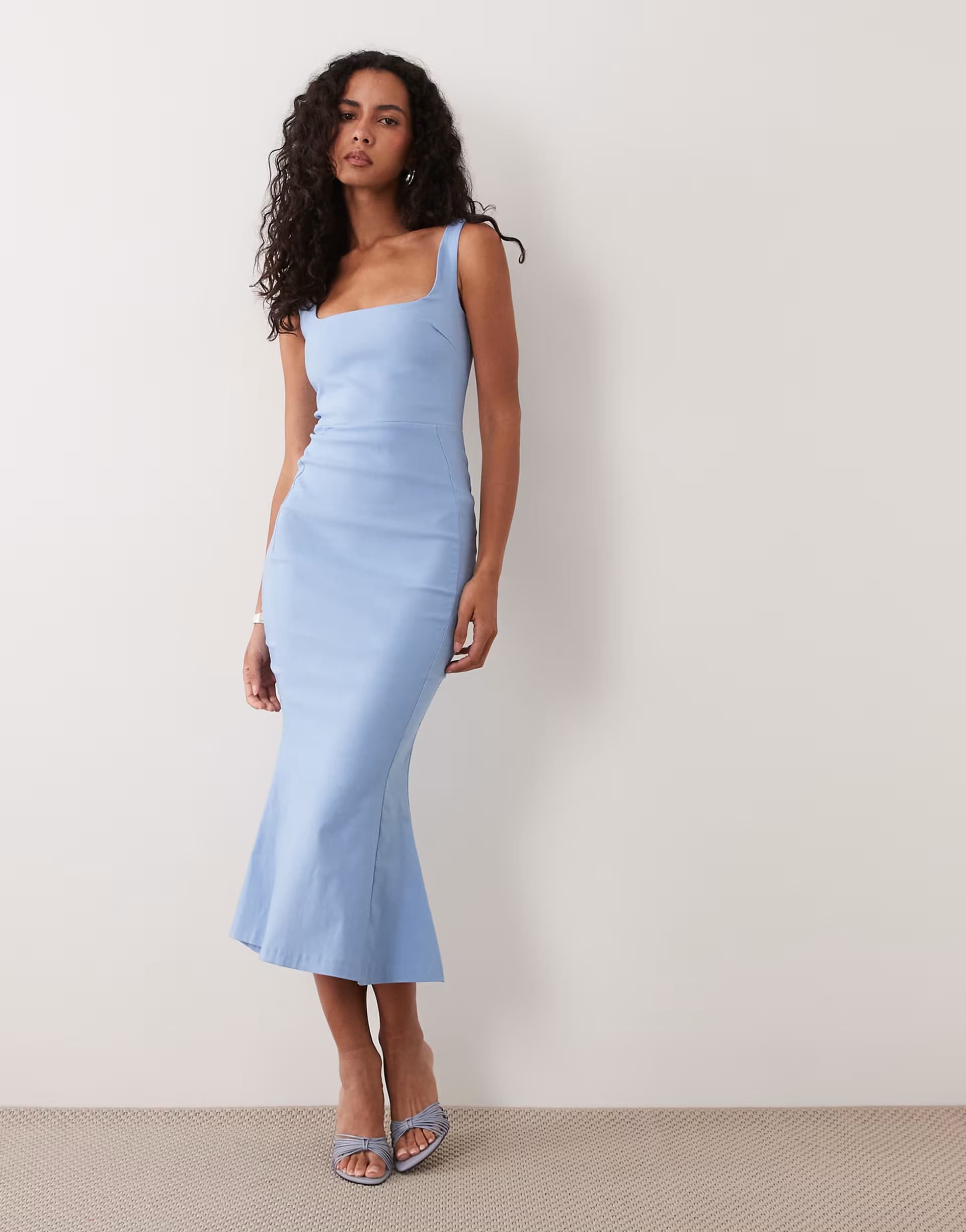 ASOS Vesper bengaline sleeveless square neck fishtail midi dress in ice blue