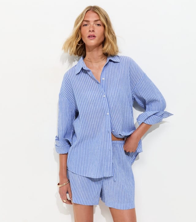 New Look Women's Blue Cotton Striped Long Sleeve Shirt New Look - 2
