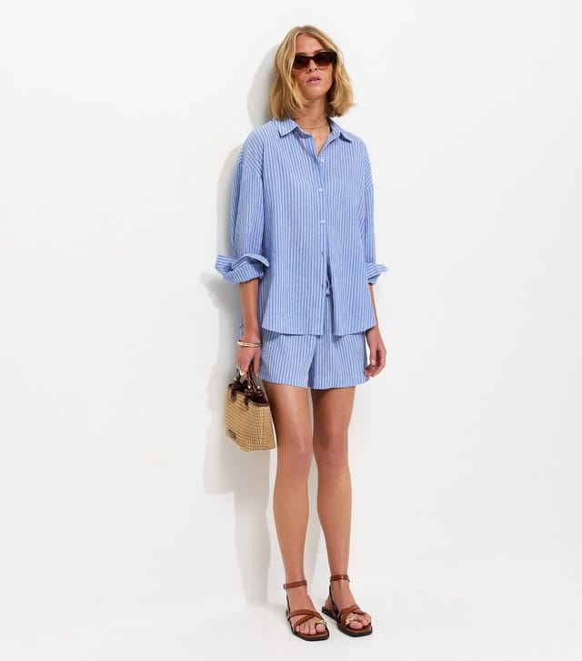 New Look Women's Blue Cotton Striped Long Sleeve Shirt New Look - 3