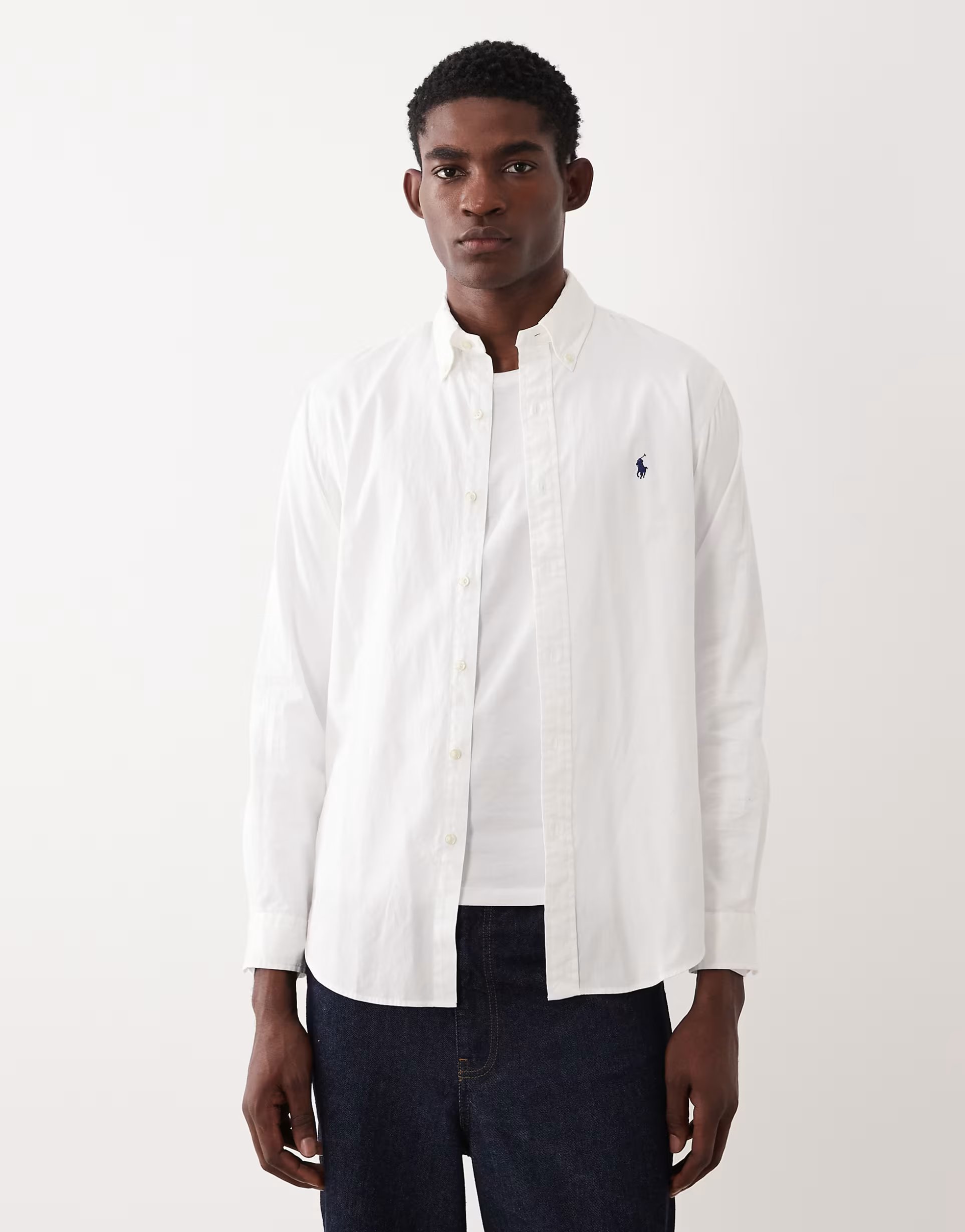 ASOS Polo Ralph Lauren icon logo long sleeve cotton twill shirt in white - 1