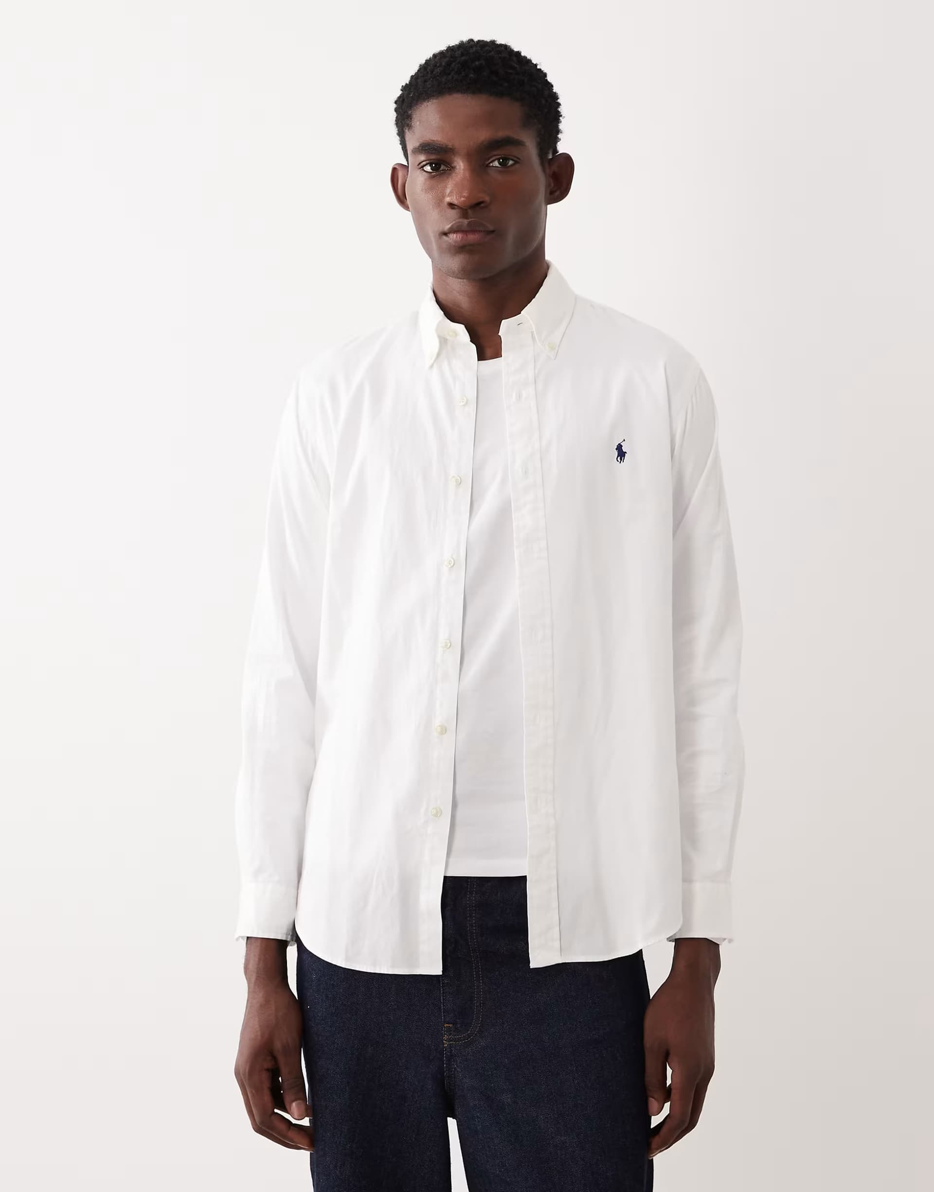 ASOS Polo Ralph Lauren icon logo long sleeve cotton twill shirt in white