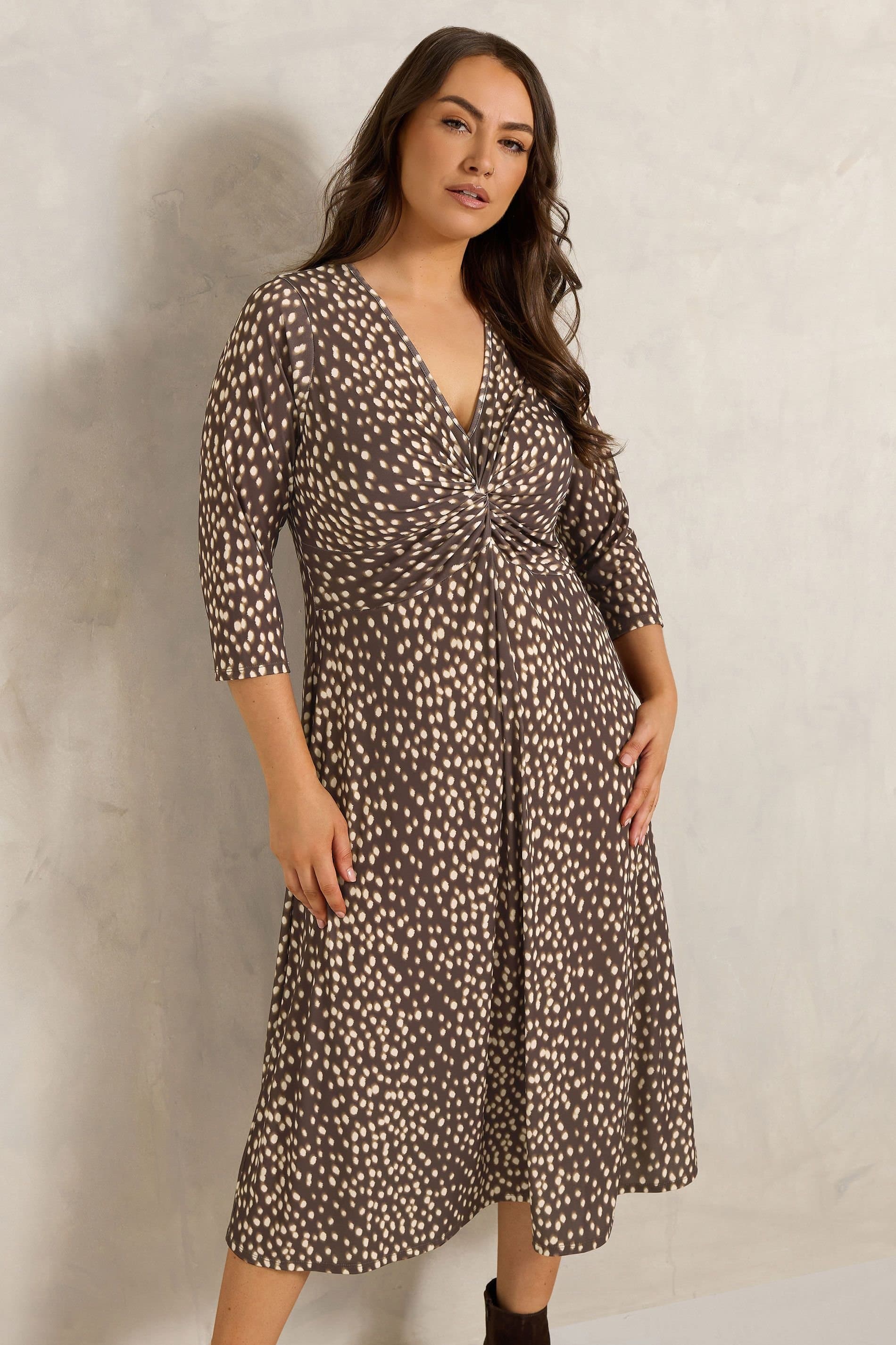 Evans Evans Women's Twist Front Midi Dress in Brown
