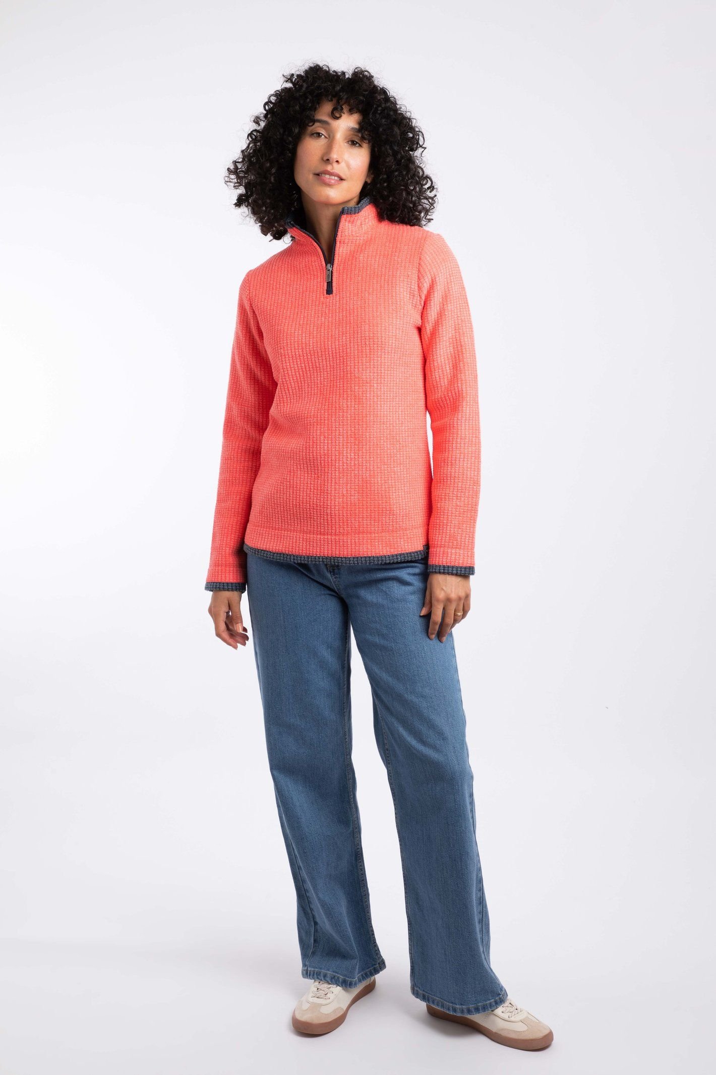 Weird Fish Weird Fish Women's Beye 1/4 Zip Grid Fleece in Coral - 4