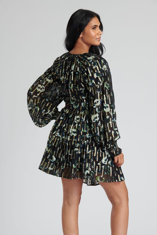 Finding Friday Finding Friday Women's Metallic Long Sleeve Short Dress in Black - 3