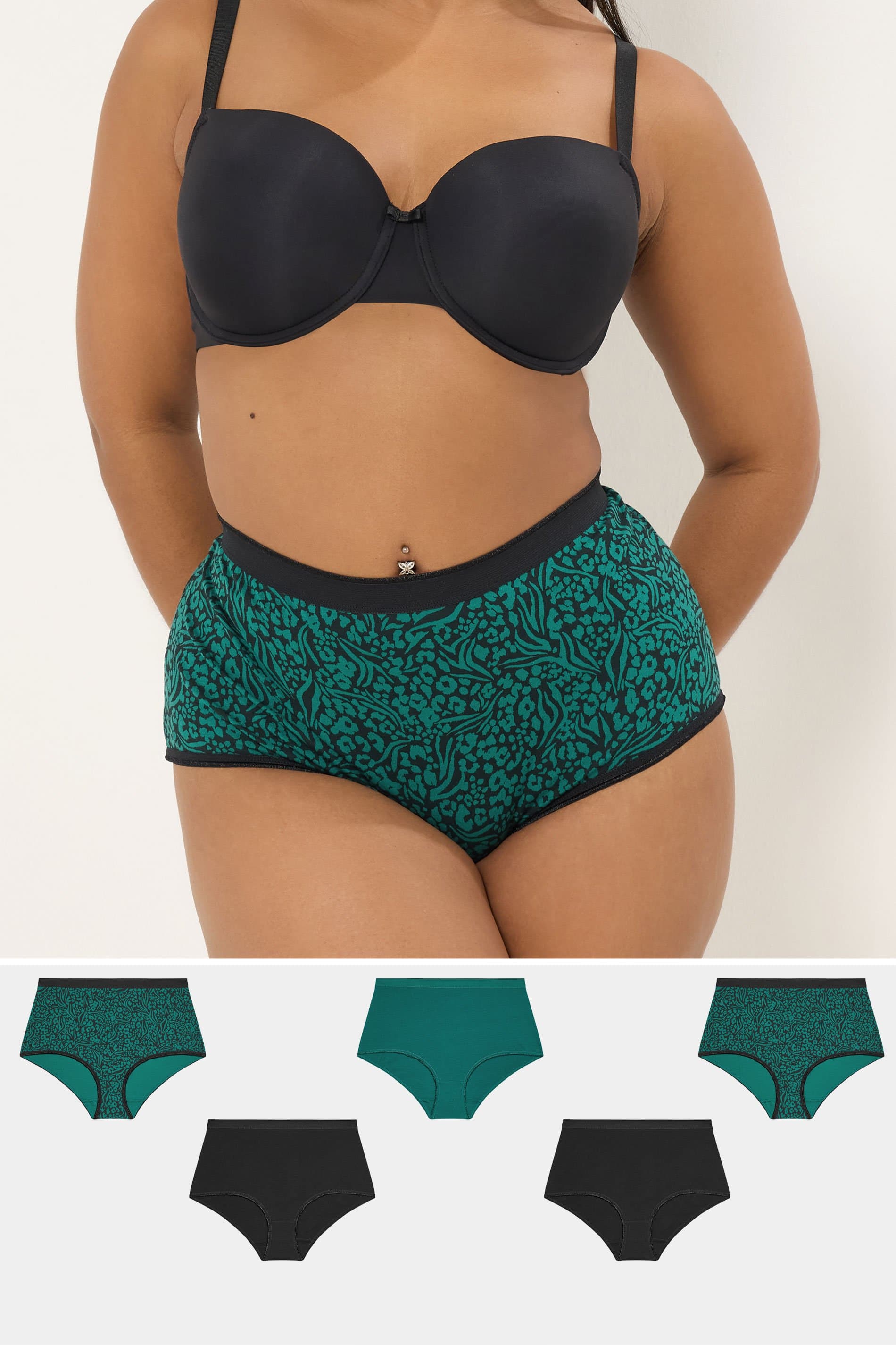 Yours 5 Pack Plus Size Teal Green Animal Print Full Briefs