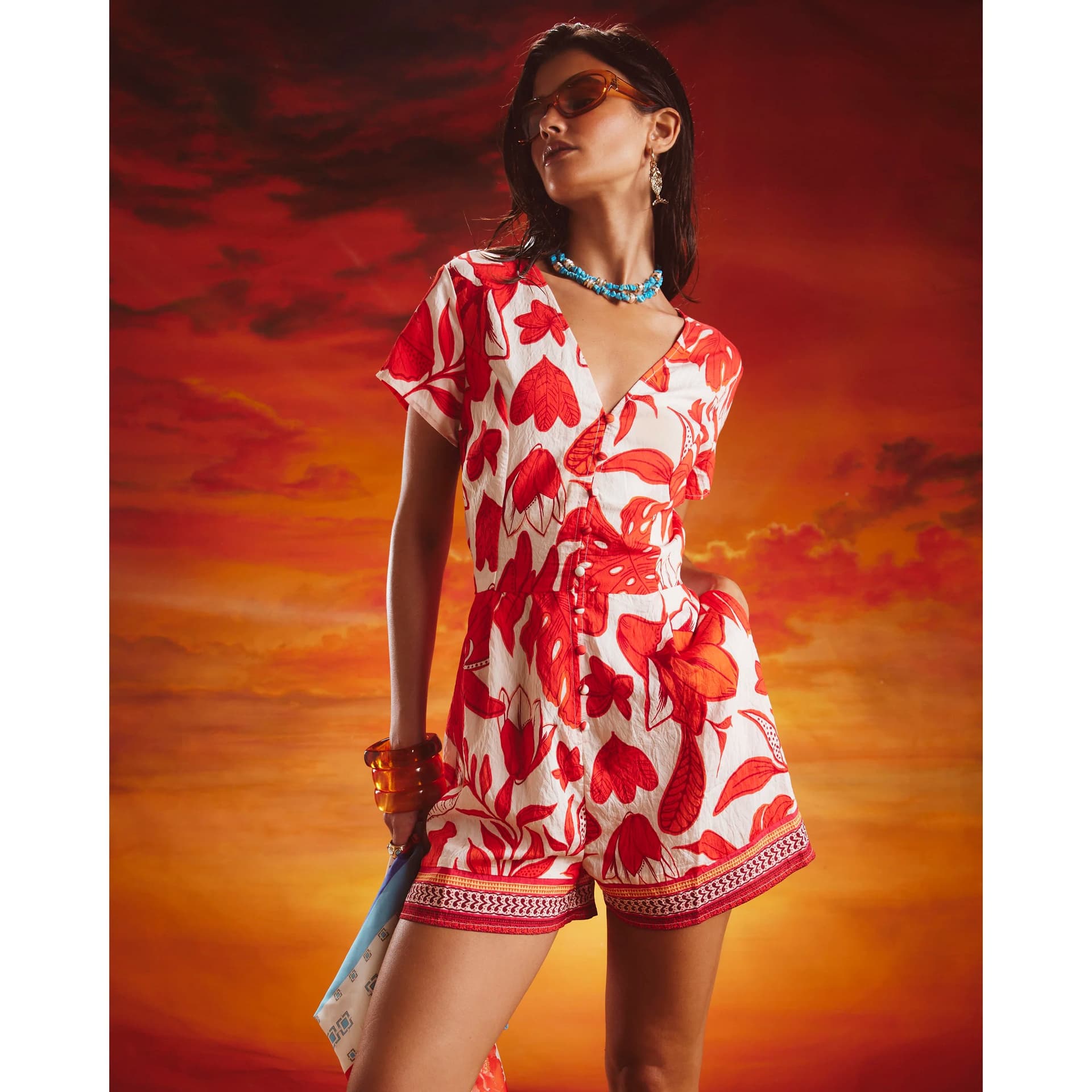 River Island River Island Womens Red Floral Playsuit