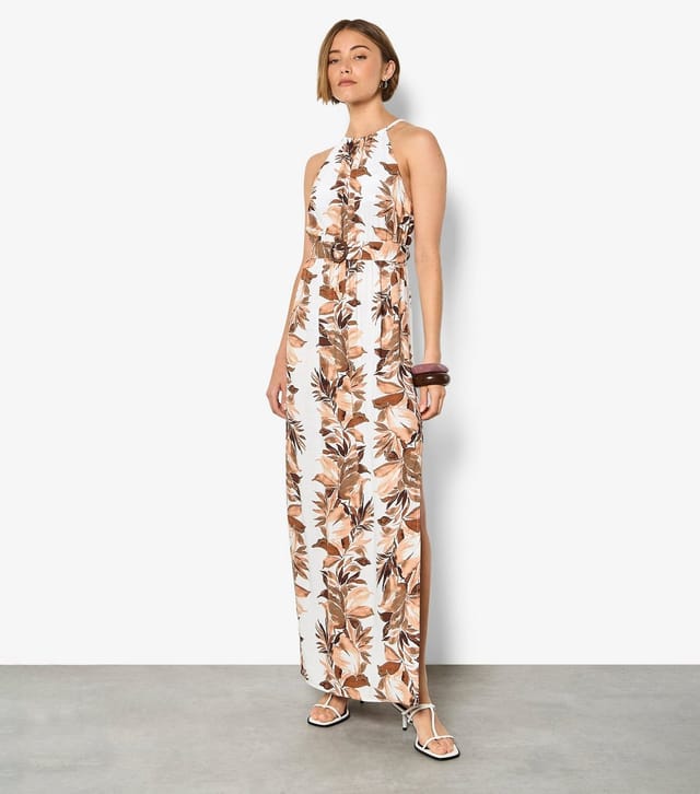 Apricot Women's White Halter Neck Leaf Print Stripe Dress Apricot New Look - 2