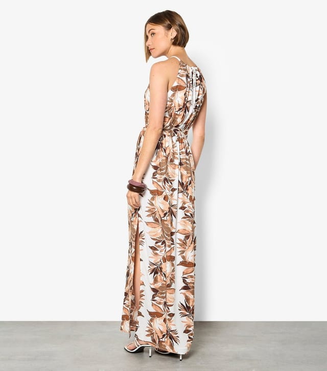 Apricot Women's White Halter Neck Leaf Print Stripe Dress Apricot New Look - 3