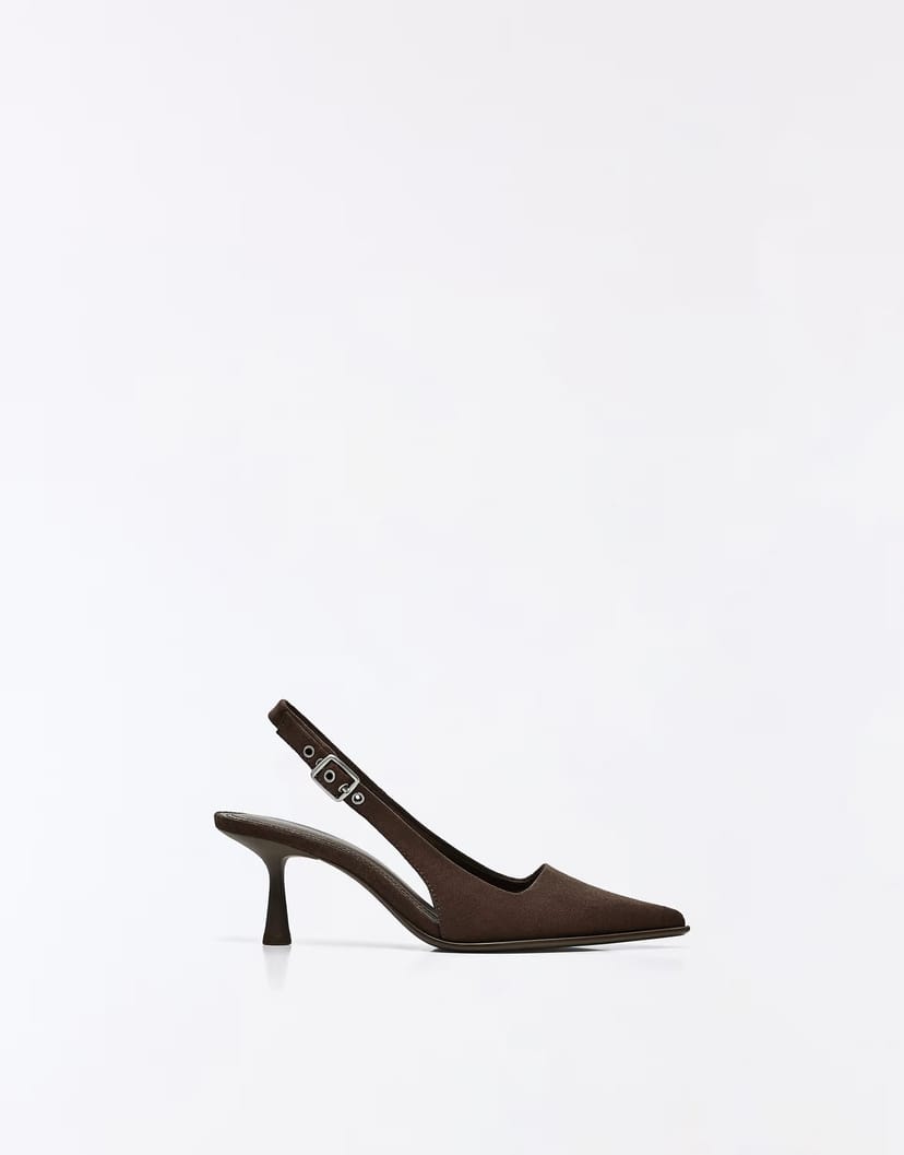 ASOS Bershka Kitten heel slingback shoes in brown - 1