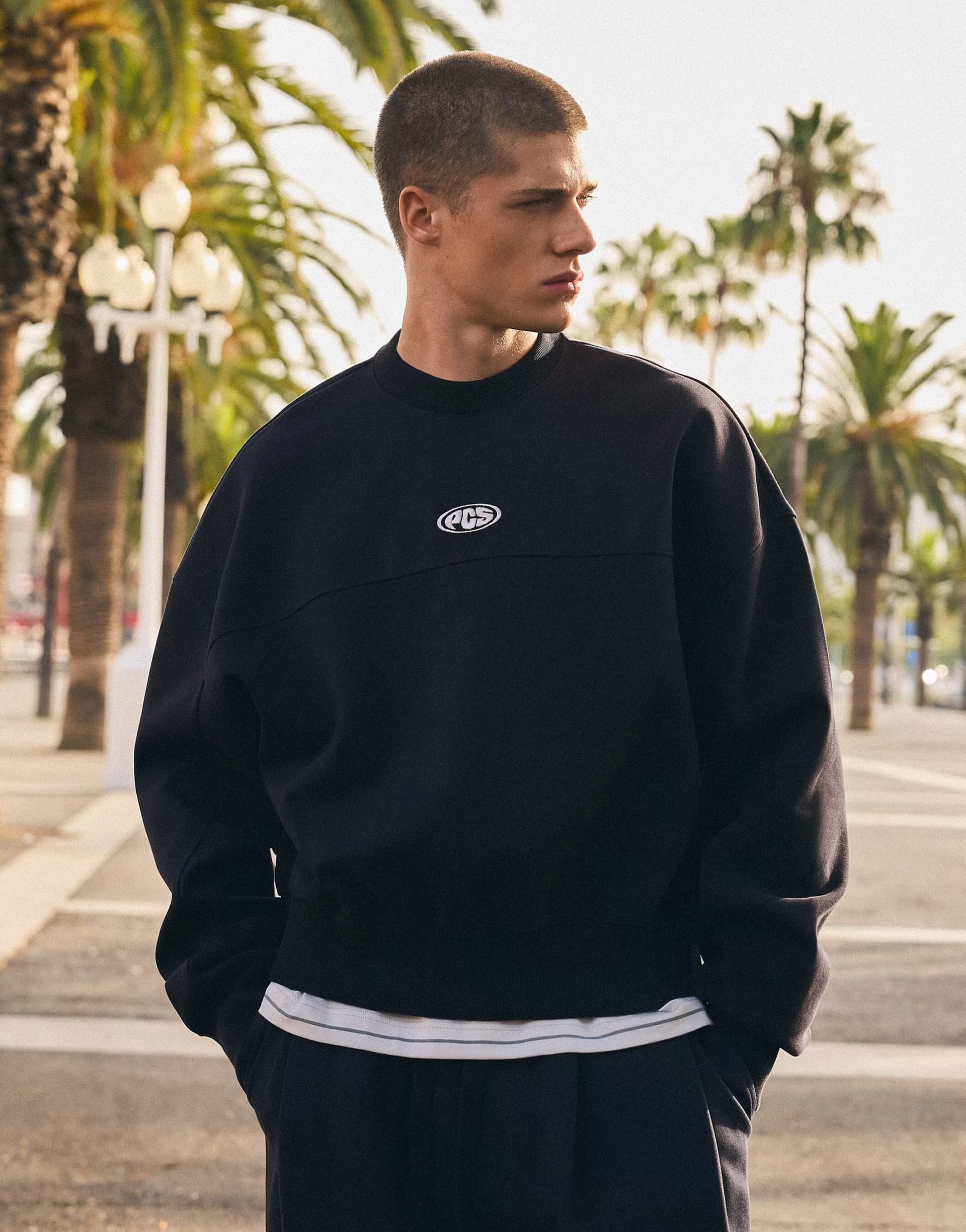 ASOS Boxy Crew Neck Sweatshirt In Blue