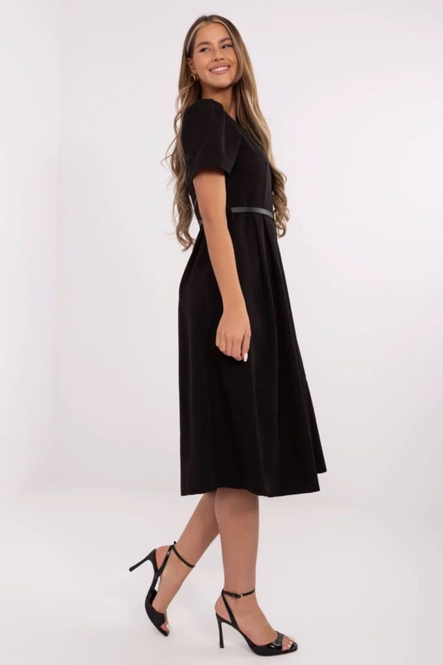 Love Lace Love Lace Women's Classic Flared Midi Dress with Belt in Black - 2