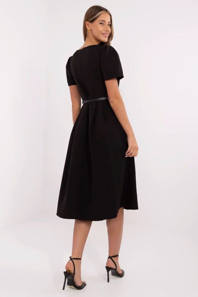 Love Lace Love Lace Women's Classic Flared Midi Dress with Belt in Black - 3