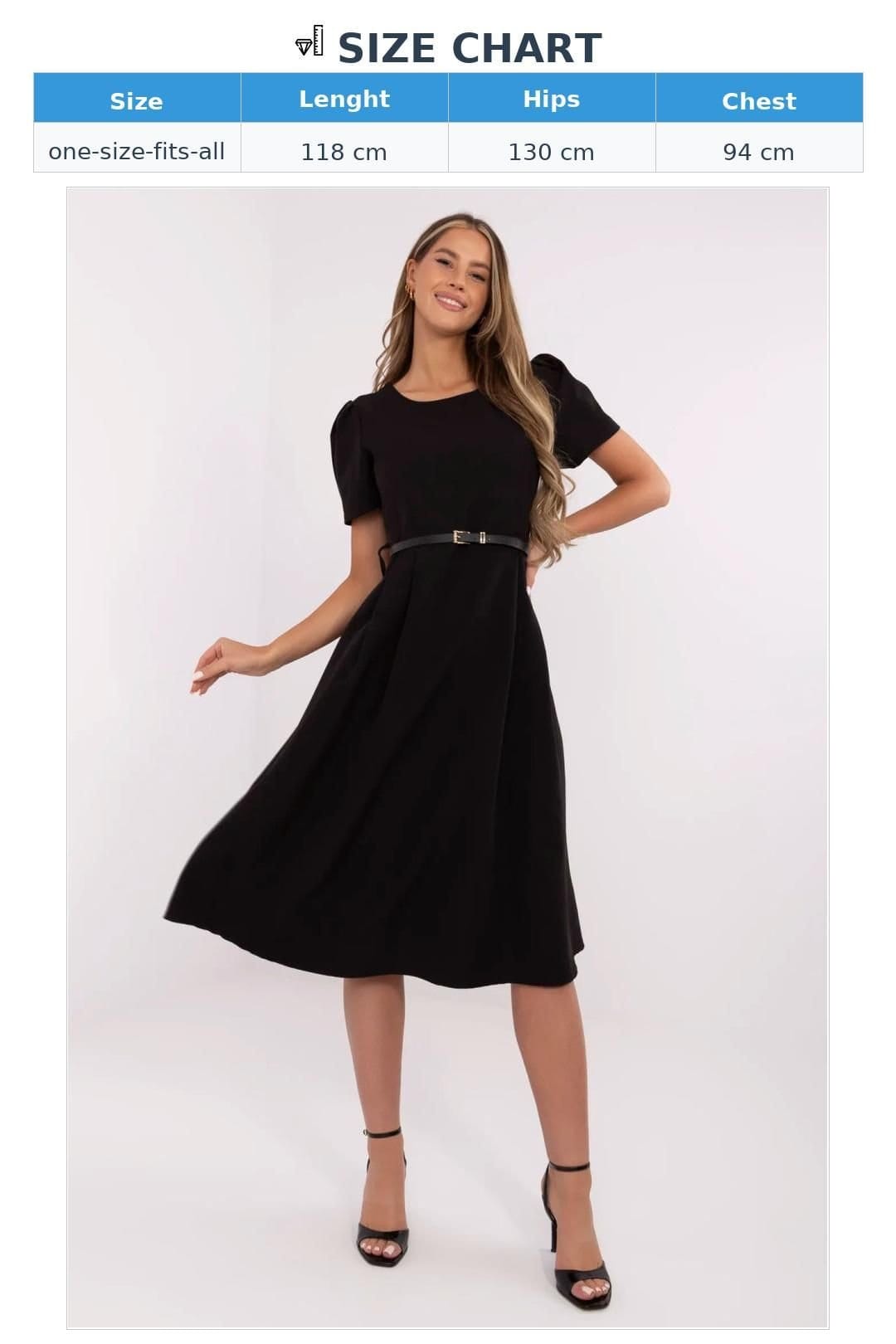 Love Lace Love Lace Women's Classic Flared Midi Dress with Belt in Black - 4