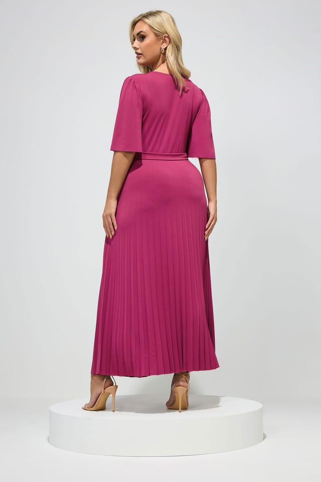 Yours Yours Women's Knot Pleated Maxi Dress in Dark Pink - 2