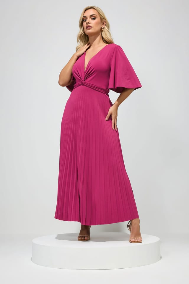 Yours Yours Women's Knot Pleated Maxi Dress in Dark Pink - 3