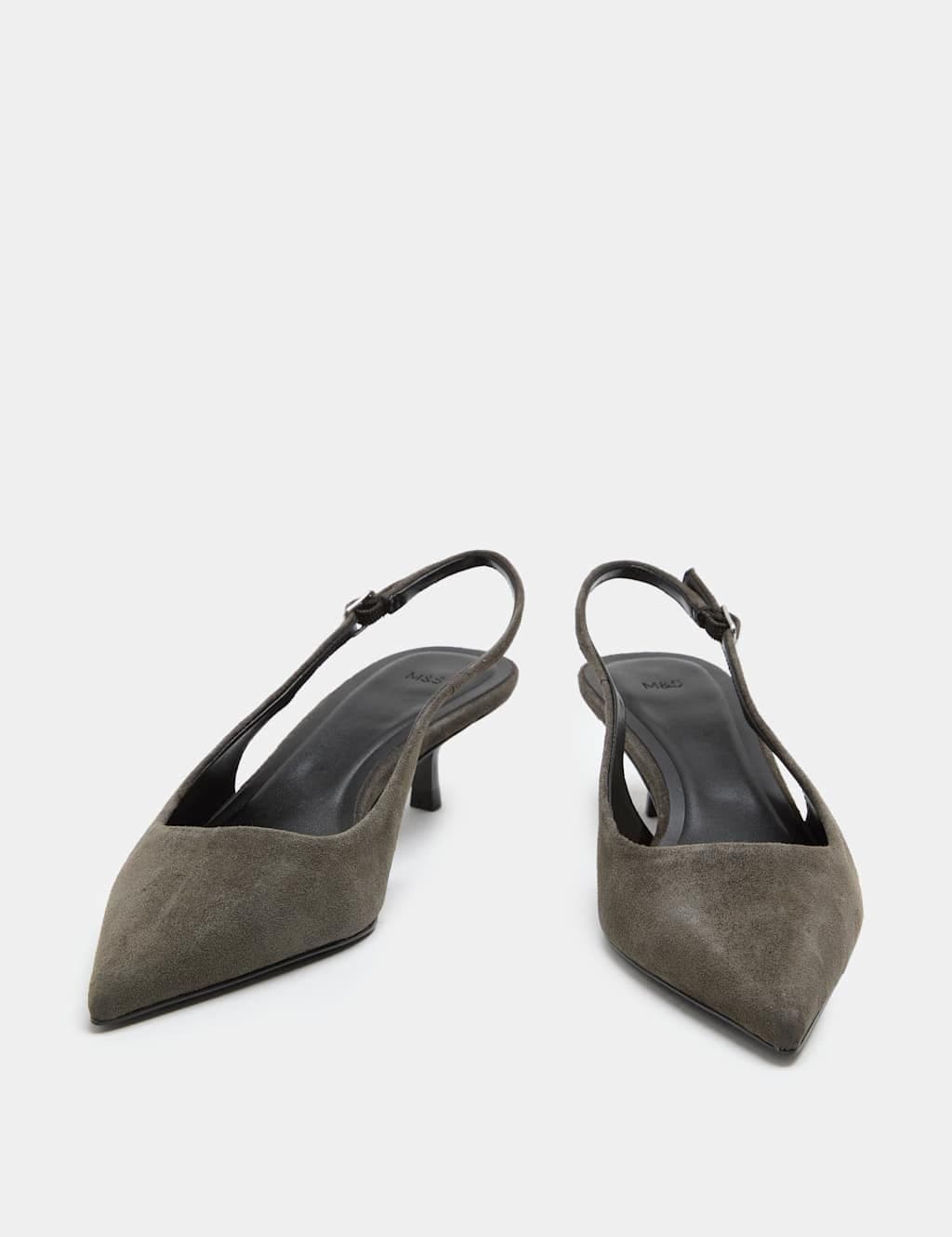 Marks & Spencer M&S Suede Kitten Heel Slingback Shoes Dark Grey
